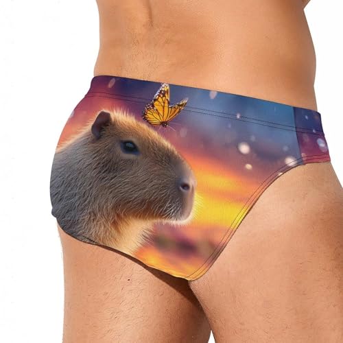 Cute Capybara Monarch Butterfly Zebra Men's Swim Briefs Low Waist Bikini Swimsuit Underwear Beach Swimwear3