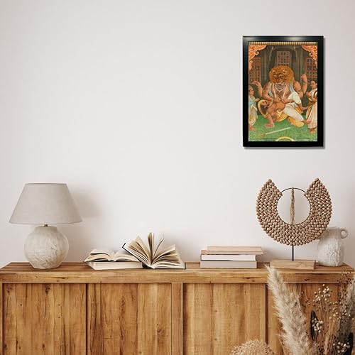 Image of Kagaz Kala - Vintage Art Prints - Hindu God Photos with Frames For Pooja Room Bedroom Living Room Decor Gifts Framed (Narasimha)