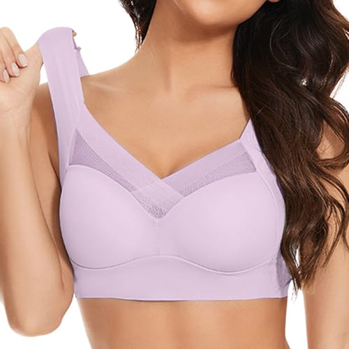 Mark T Shirt Women's Large Strapless Lace Tank Top Underwear Thin Side Fold Side Breast Gather Adjustable Bra Damen Bustier, morado, XL