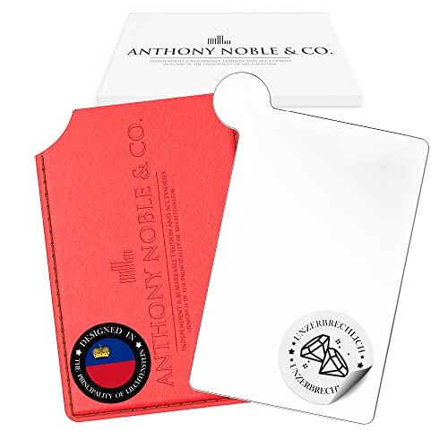 Anthony Noble & Co. Eleganter Taschenspiegel in Kreditkartenformat mit Griff, Spiegel klein aus poliertem Metall, Kleiner Spiegel inkl. Designer-Schutzhülle