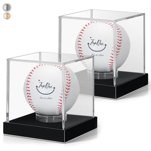 Image of JupDec Baseball Display Case for Single Autograph Ball, Clear Acrylic Cube Baseball Holder with Velvet Interior, UV Protected Stand Box with Durable Base, Ideal Gift for Sports Fans, Silvery, 2 Pack