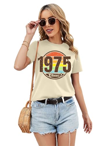 Vintage 1975 Classic Print T-Shirt Retro 50th Birthday Gift Shirt 50rd for Women Letter Print Birthday Party Casual Tee Tops3