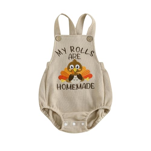 LZUBCPY Thanksgiving Baby Girl Boy Outfit My Rolls are Homemade Romper Overalls Turkey Waffle Bodysuit Baking Bread Clothes (Brown 0-3 Months)