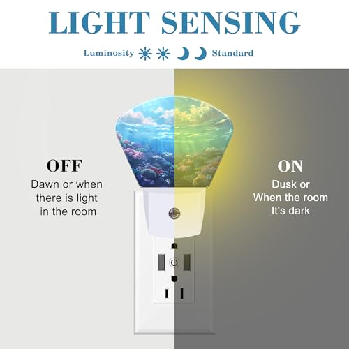 Image of Underwater World Night Light Coral and Fish Nightlight Plug into Wall with Dusk to Dawn Sensor for Kid Girls Boys Women Men Room, Hallway, Kitchen, Bathroom, Stairs Decor