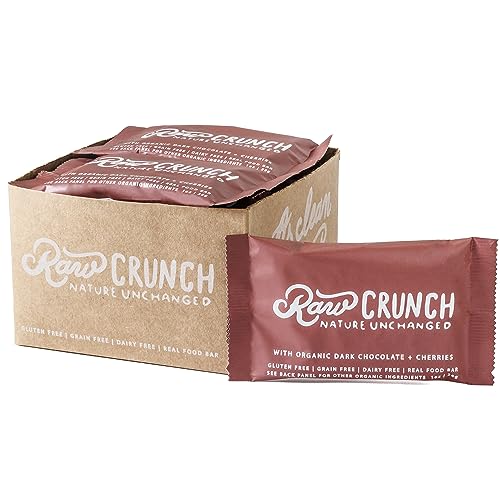 Raw Crunch Bar (Box of 12) - Organic Dark Chocolate Cherry - Gluten Free, Grain Free, Dairy Free, Low Carb, Low Sugar, Paleo, Plant Based Protein,150 Calorie Real Food Bar