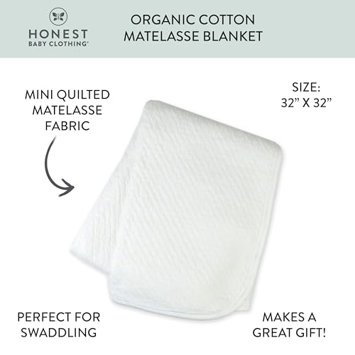 Image of HonestBaby Matelasse Reversible Receiving Blanket 100% Organic Cotton for Baby Boys, Girls, White, One Size