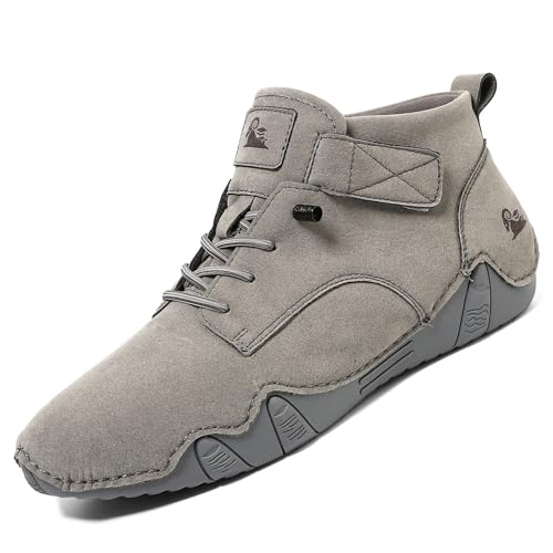 Image of Men's Casual Italian Handmade High Top High Boots Slip-ons Suede Leather Driving Chukka Booties Outdoor Non-Slip Breathable Dress Shoes