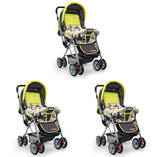 Image of LuvLap Sunshine Baby Stroller /Pram for 0 to 3 Years, New Born /Toddler /Kid, 5 Point Safety Harness, Adjustable backrest, 360 Swivel Wheel, Large Storage Basket, Reversible Handlebar (Green)