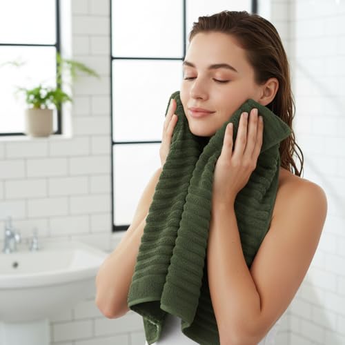 Image of 6 Pack Microfiber Hand Towels Set, 16 x 30 Inches, Ultra Soft & Highly Absorbent, Quick Dry Towels for Bathroom with Hanging Loop, Gym, Hotel and Spa(Olive Green)