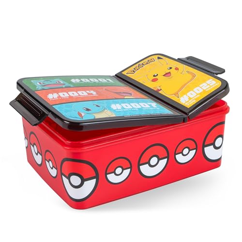 p:os Pokémon Brotdose Kinder mit Fächern - Auslaufsichere Bento Box Kinder für Kindergarten und Schule - Für Mädchen und Jungen, Rot