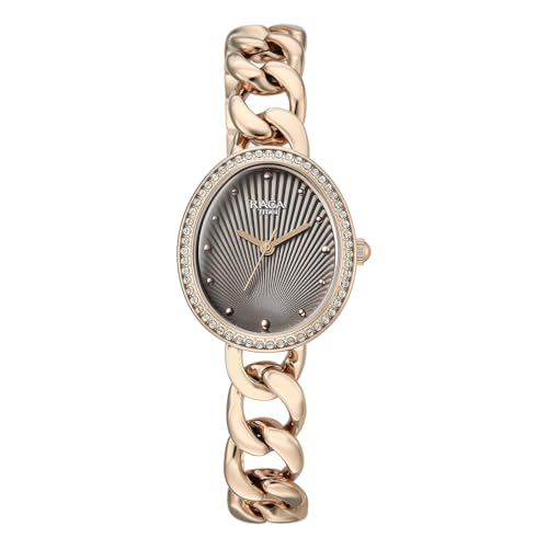 Image of Titan Raga Spotlight with Quartz Analog Grey 11C Dial Rose Gold Brass Strap Watch for Women - 95429WM01