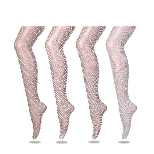 FLORA GUARD Collant résille maille, 4 paires de collants à taille haute avec 4 types, Sexy élastique (Blanc Taille unique)