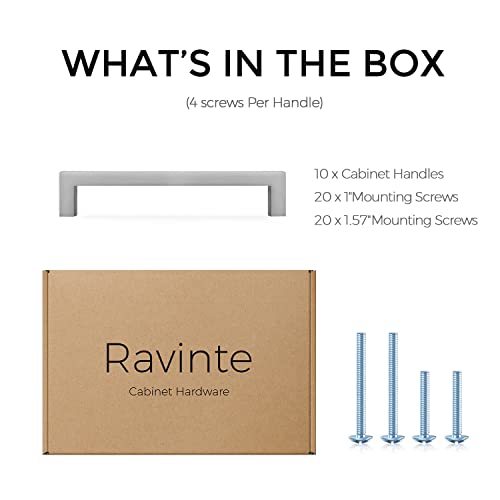 Image of Ravinte Satin Nickel Cabinet Handles Slim Cabinet Pulls, 5 Inch CC, 10 Pack | Slim Square Bar Grip, Smooth Drawer Pull Feel, Kitchen Cabinet Update, For Cupboards, Dressers, Drawers, Hardware Projects