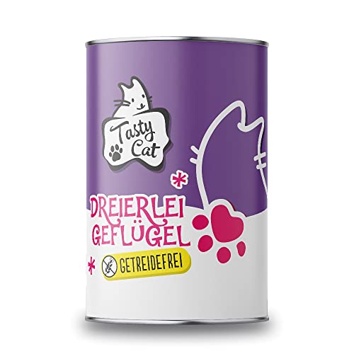 Tasty Cat Nassfutter für Katzen Dreierlei Geflügel 6 x 400g. | getreidefrei | zuckerfrei