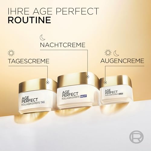 L'Oréal Paris Gesichtspflegeset, Anti-Aging Tag und Nacht Feuchtigkeitspflege für straffere Haut, mit Kollagen-Peptid, Age Perfect Kollagen Experte Gesichtscremes, 2 x 50ml 2