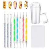 EBANKU Kit di timbri per unghie, timbri in silicone a doppia faccia con 3 pennelli per dettagli unghie, penna per nail art, 5 penne per punteggiatura unghie, strumenti per manicure