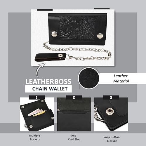 Leatherboss Genuine Leather Men Trifold Eagle Biker Chain Wallet Credit Card Holder for Motorcycle Bikers Truckers4