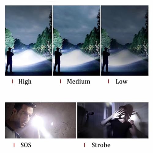 Image of T6 Zoomable Aluminum LED Flashlight, Super Bright, Portable Torch, Powerful Emergency Flashlight has 5 Modes, Outdoor for Camping, Hiking, Fishing, Tactical Handheld Torches (Battery Powered-125MM)