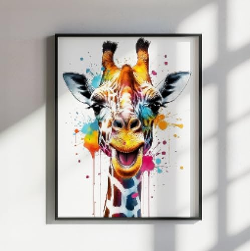 Affiche aquarelle girafe colorée grand format 60x80 cm style pop art