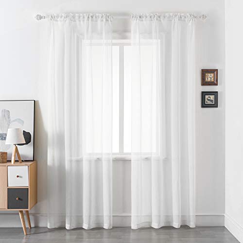 DUALIFE White Sheer Curtains 84 Inches Long,Linen Look Semi Sheer