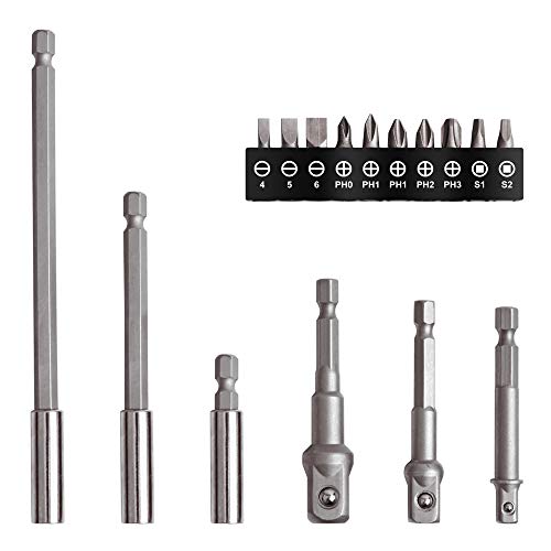 TOYOTERU Socket Adapter & Bit with Bit Extension Holder (16pcs),Hex Quick Change Chuck Socket Adapter, Impact Hex Shank Drill Bits Bar