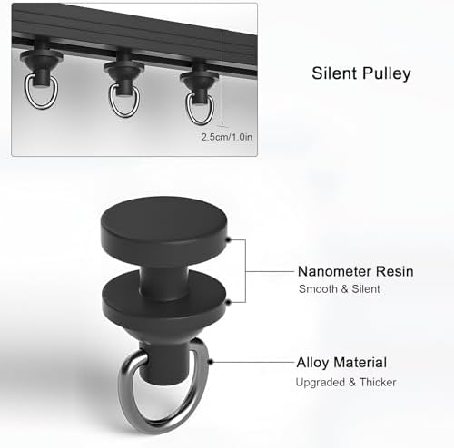 Self-Adhesive Room Divider Track Set – No Drill Ceiling-Mounted Sliding Rod for Home Closet & Cabinet – Effortless Setup (White, 160cm/5.2ft, 2x80cm)