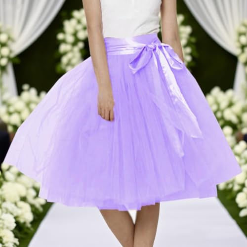 Women's Tulle Skirt Knee Length 6-Layered Wedding Party Homecoming Prom Skirts Lavender Large - Thumbnail 4