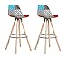Meubletmoi Lot 2 tabourets de Bar Patchwork Tissu Design Multicolore avec Repose-Pieds métal et piétement en Bois - Diana