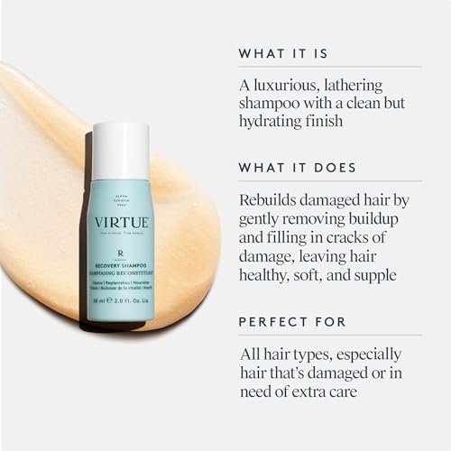 VIRTUE Recovery Sulfate Free Shampoo with Keratin and Baobab Seed Oil for Damaged Hair, Color Safe
