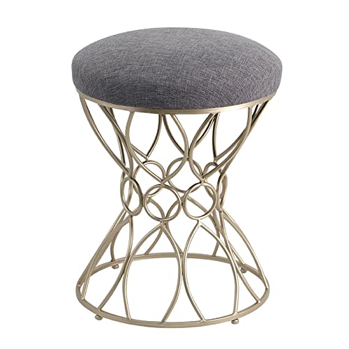 Taburete de tocador redondo con patas doradas y asiento tapizado 2