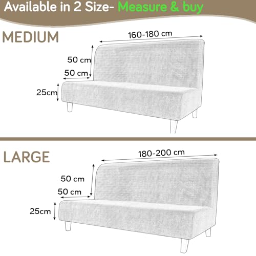 Image of HOKIPO Armless Sofa Cover for Sofa Cum Bed, 280 GSM Stretchable Elastic Futon Slipcover, 'Aria Nova' (Medium) Light Cream (AR-6702-CRM)