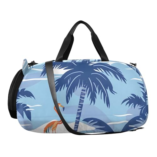 Duffle Bag Kids Gym Bag with Shoes Compartment & Wet Separation Overnight Travel Duffel Bag Plam Flamingos for Girl Boy2