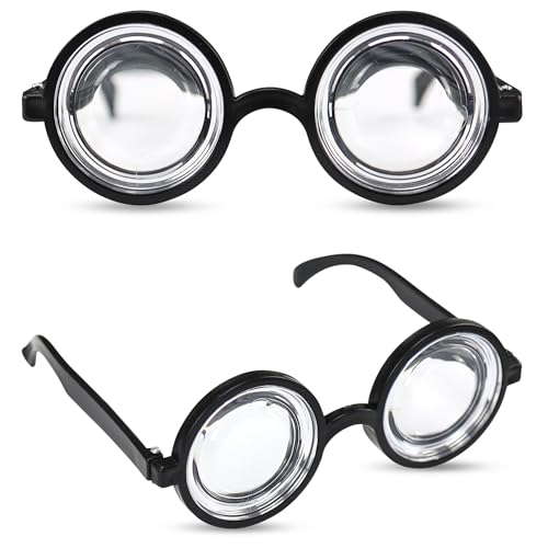 Iconikal Thick Lens Nerd Costume Glasses Small Black 5.5x2.1-Inch Plastic Frames Wizard Scientist Dress-Up Halloween Cosplay Party Accessory