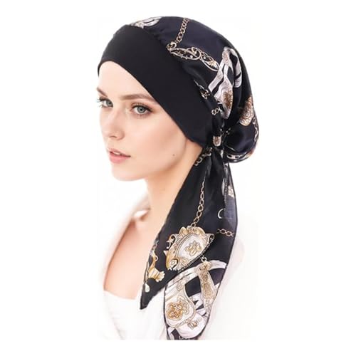 Copricapo Chemioterapia Donna,Elastic Berretto Turbante in Cotone Turbanti Sciarpa Turbante Donna Estivo per Chemio,Cancro,Sonno,Perdita dei Capelli (Black)