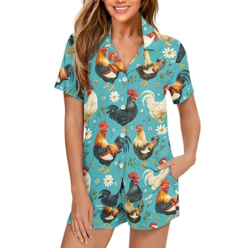 Image of Women's Short Sleeve Sleepwear Pajamas Nightwear with Pockets | skin-friendly breathable material resists pilling fading and deformation after repeated washing