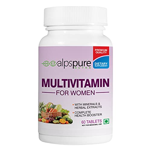 Alpspure Nutra Multivitamin for Women (60 Veg Tablets) with Minerals & Herbal Extracts suited for Women’s Health | Boosts Energy, Immunity & Skin Health | 33 Vital Ingredients including Beauty Blend