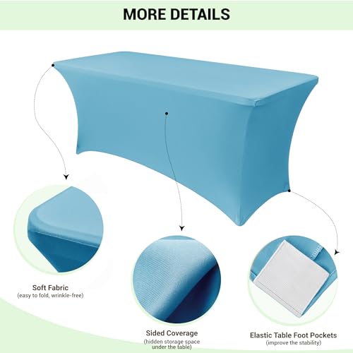 Image of Obstal 6ft Stretch Spandex Table Cover for Standard Folding Tables - Universal Rectangular Fitted Tablecloth Protector for Wedding, Banquet and Party, 72L x 30W x 30H Inches, Light Blue, 2pc