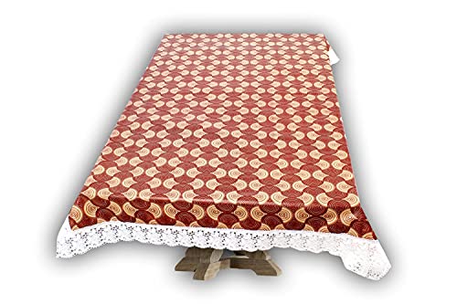 Image of The Furnishing Tree Waterproof PVC Rectangle Shaped 8 Seater Table Cover WxL 60x108 inches Counterchange Pattern Brick with White Border lace