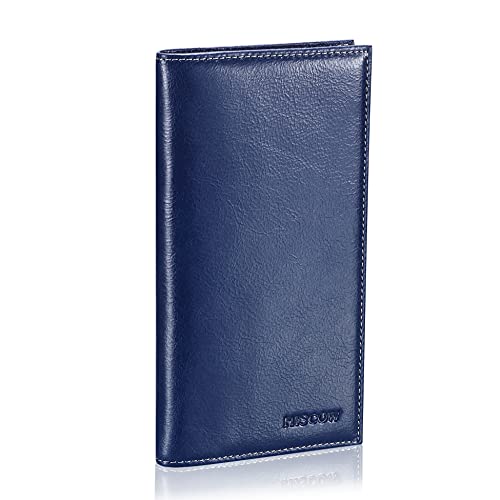 Image of HISCOW Minimalist Checkbook Cover - Full Grain Leather, Antiqued Blue, One Size, Minimalist