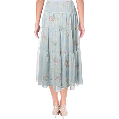LAUREN RALPH LAUREN Womens Pauldina Floral Tiered Midi Skirt Blue 42