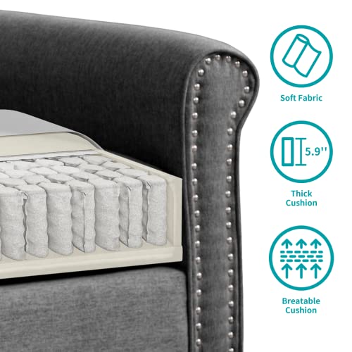 Cecer Single Sofa Chair Upholstered Living Room Sofa Set, Linen Fabric Sectional Sofa Couch With Nailhead Trim, Furniture Sets Including Single Sofa Chair For Apartment/Living Room (Dark Grey) #TOP4