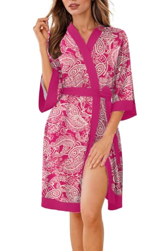 Image of Ekouaer Robes for Women Bathrobe Lightweight Robe 3 /4 Sleeve Knit Sleepwear