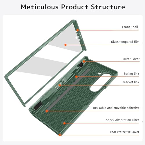 Image of Kapa Geometric S Pen Holder Hinge Protection Back Cover for Samsung Galaxy Z Fold6 / Fold 6 | Slim Shock Proof Case with Inbuilt Glass & S Pen Slot (Green)