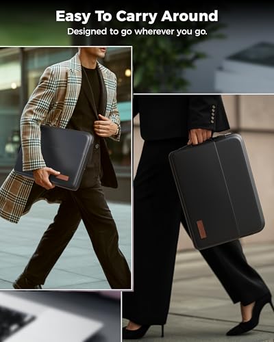 Image of FEDUS ORO Premium Vegan Leather Laptop Sleeve Bag Case 13.3 inch, Shockproof Office Laptop Cover Pouch Carrying Bag with Accessory Pocket & Handle for MacBook, HP, Dell, Lenovo, Asus for Men & Women