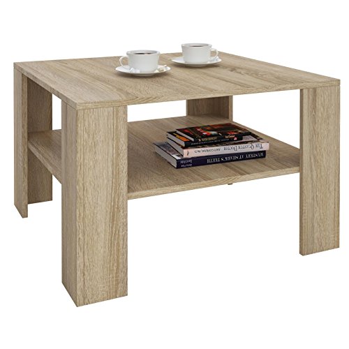 IDIMEX Table Basse SEJOUR, Table de Salon de Forme carrée avec 1 étagère Espace de Rangement Ouvert, en mélaminé décor chêne Sonoma - L68 x l68 x H41 cm