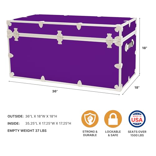 Image of Rhino Trunk & Case Classic XXL Home Storage & College Trunk With Wheels - 36 inchx18 inchx18 inch, Seats 1500+ lbs, Soft-Close Lid. USA Made Secure Dorm Furniture, Organization, Steamer Style Blanket Chest