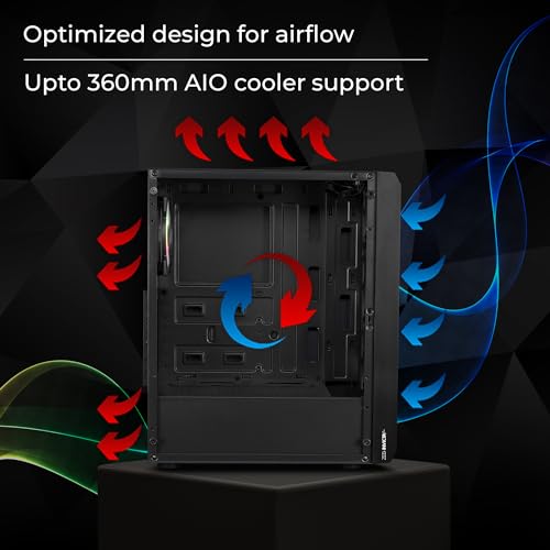 Image of Zebronics Invader Mid-Tower Premium Gaming Cabinet Eatx /ATX /Matx, 3X 120Mm Front + 1X 120Mm Rear Fan, Argb Inner Glow, RGB Led Control, Magnetic Dust Filter(Black) - Tempered Glass