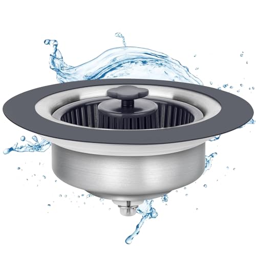 Semour Upgraded 3 in 1 Kitchen Sink Drain Strainer Stopper 304 Stainless Steel Pop Up Kitchen Sink Stopper Anti-Clogging Kitchen Sink Strainer Basket Filter for US Standard 3-1/2 Inch Drain