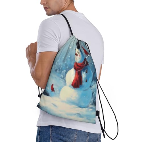 Drawstring Bag, Snowman Design Durable Water Resistant For Sport, Yoga, Gym Gear, Shopping, Travel - Lightweight Sackpack3