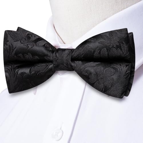 Image of Dubulle Mens Paisley Striped Bowtie Set Pre-tied Bowtie for Men and Pocket Square Set Wedding Business